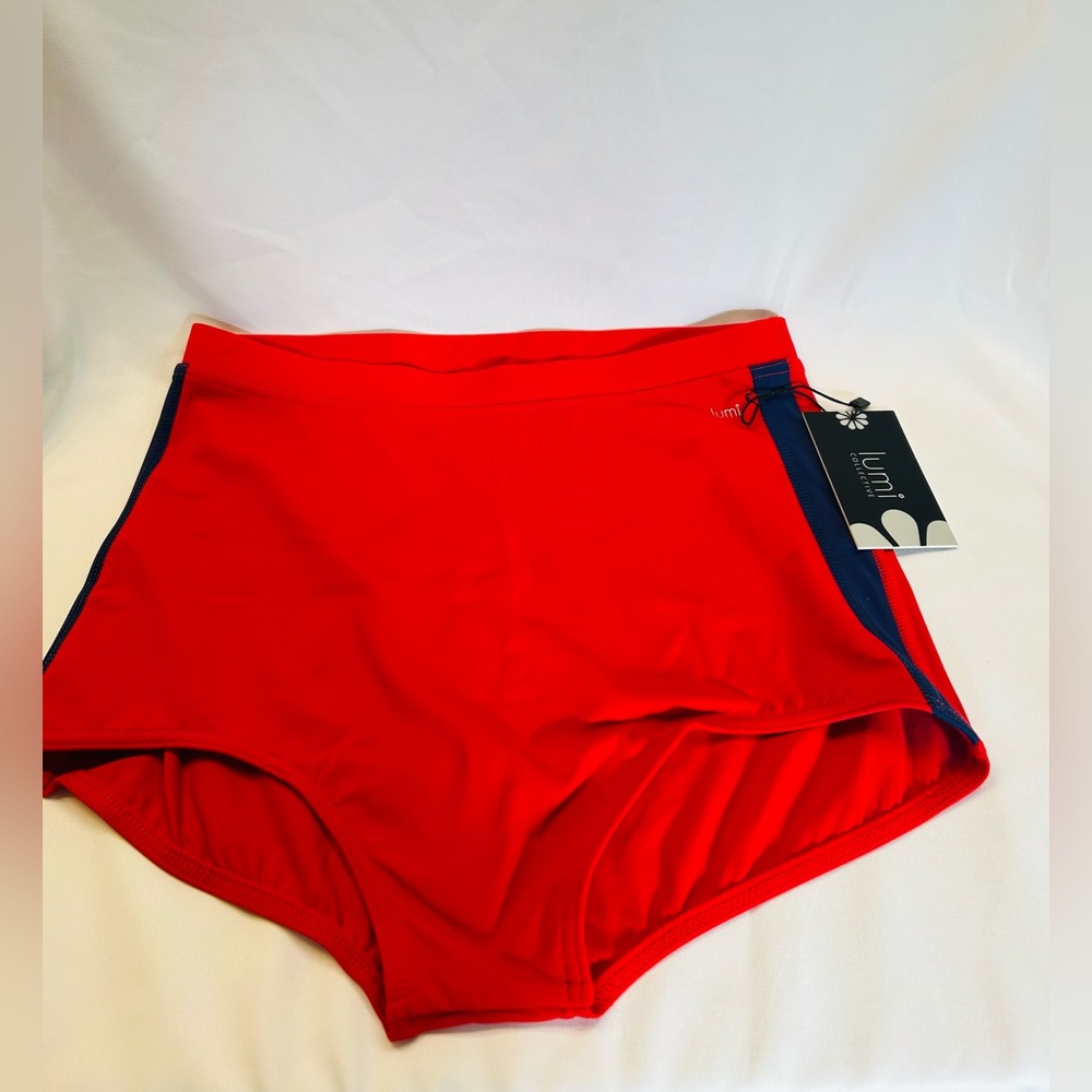 Lumi Collective Red High-Waisted Swim Bottoms.  New With Tags